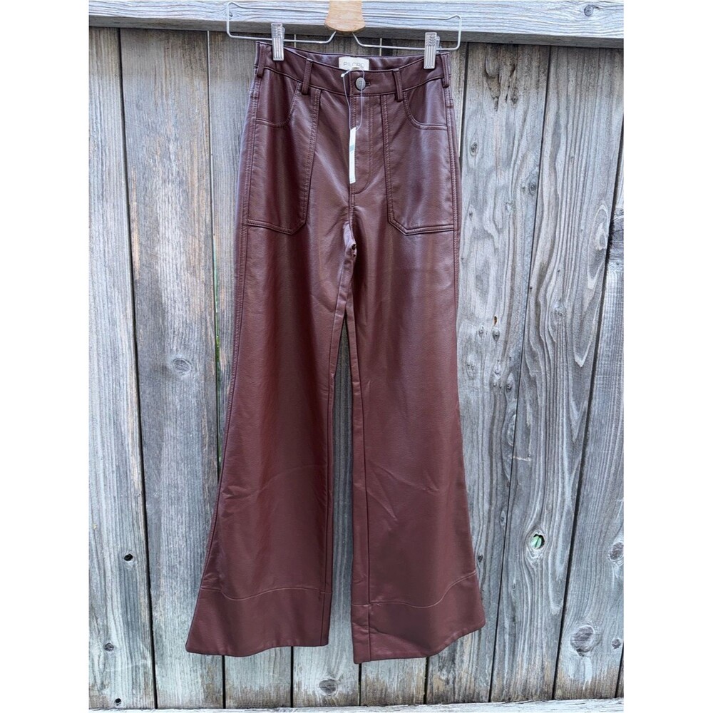 Pilcro | Anthropologie Rylan Faux Leather Relaxed High-Rise Flare Pants Size 24 - Picture 4 of 9